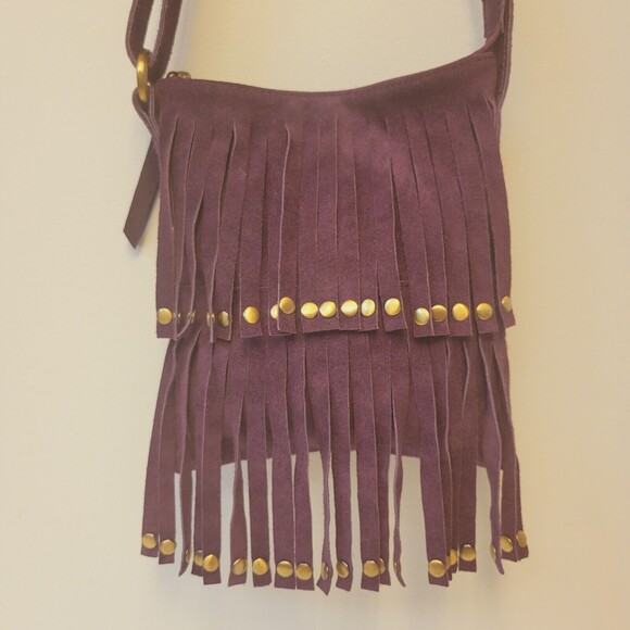 Bohemian Tikka Cow Suede Leather Purple Women Crossbody Bag - Picture 7 of 10
